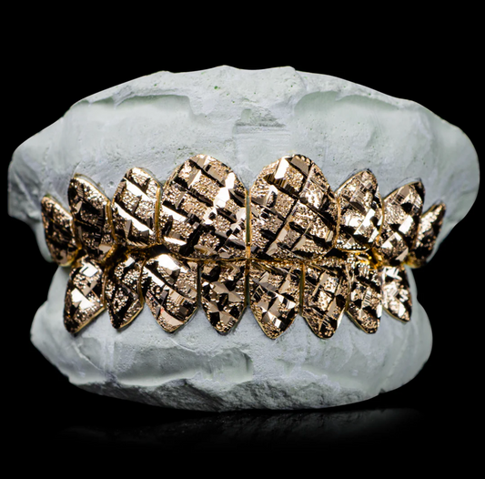 Solid Gold Grillz Diamond Cut & Diamond Dust 8 Set